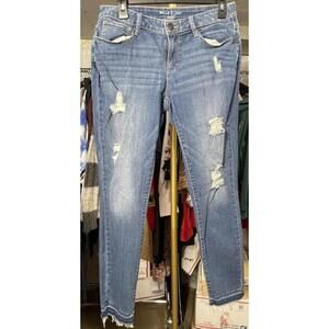 Belle&Sky Women's Size 8 Medium Wash Mid Rise Distressed Skinny Raw Hem Jean